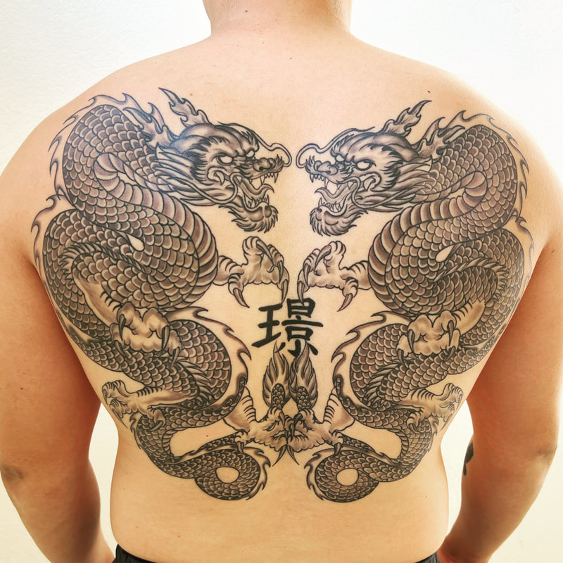 twin dragon back piece